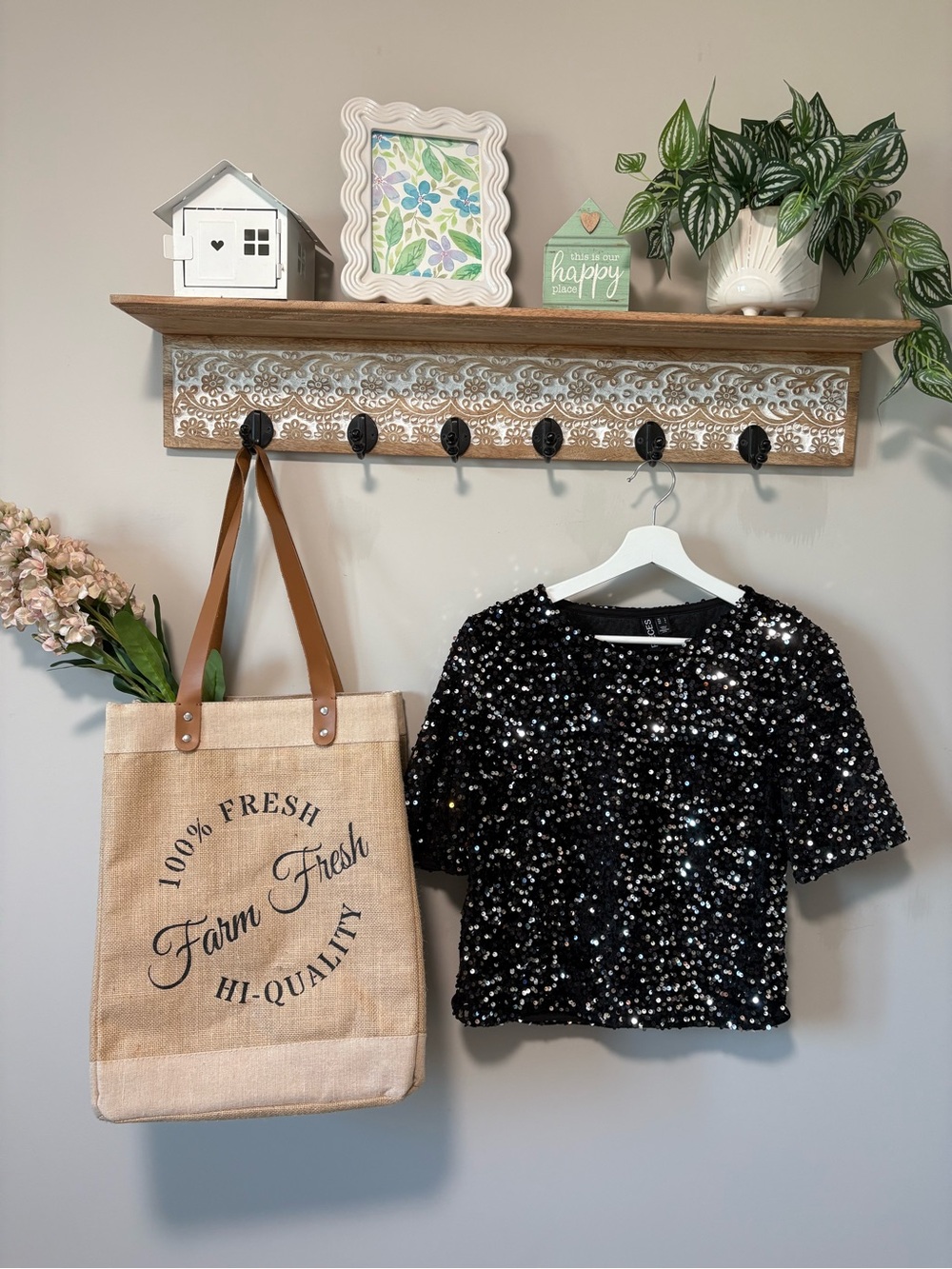 Pieces Black Sequin Top